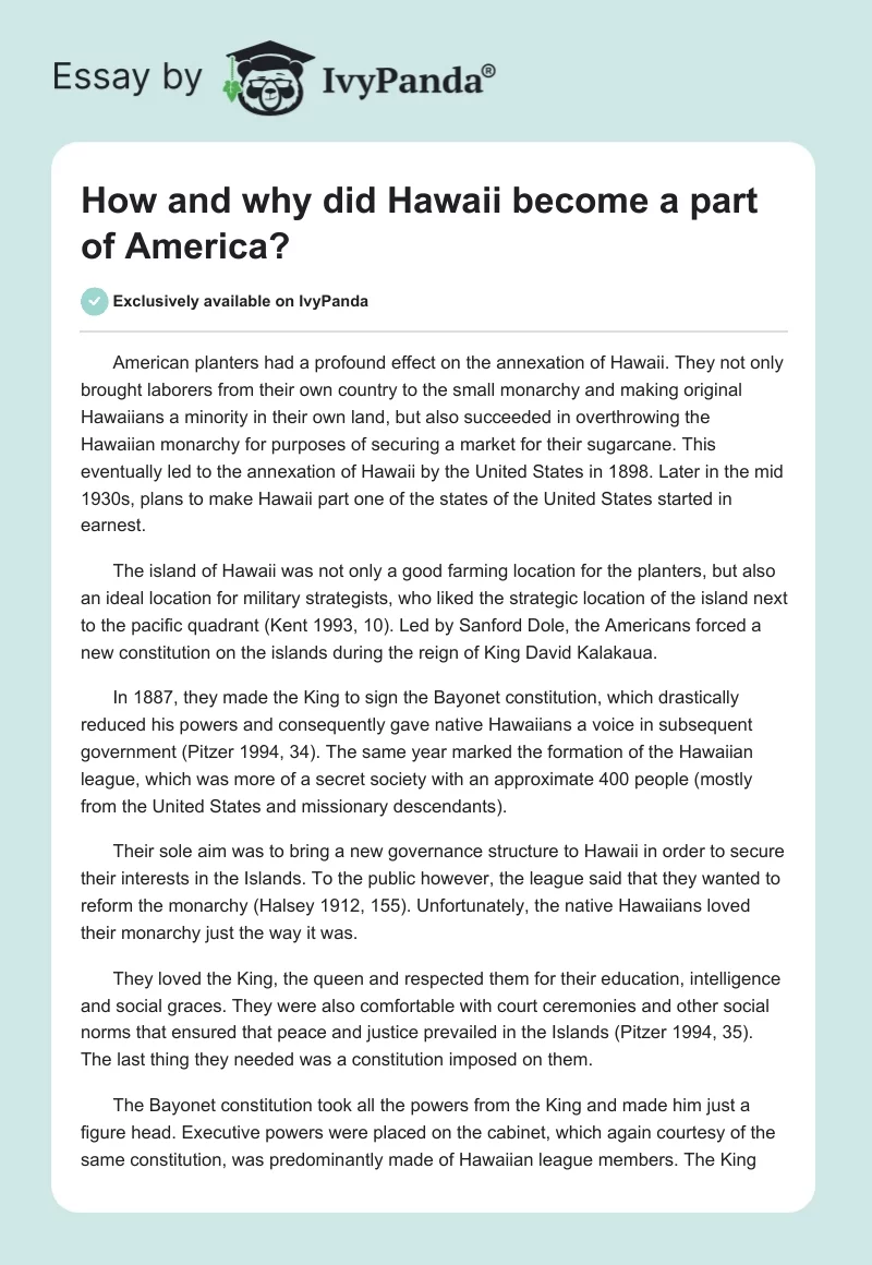How and why did Hawaii become a part of America?. Page 1