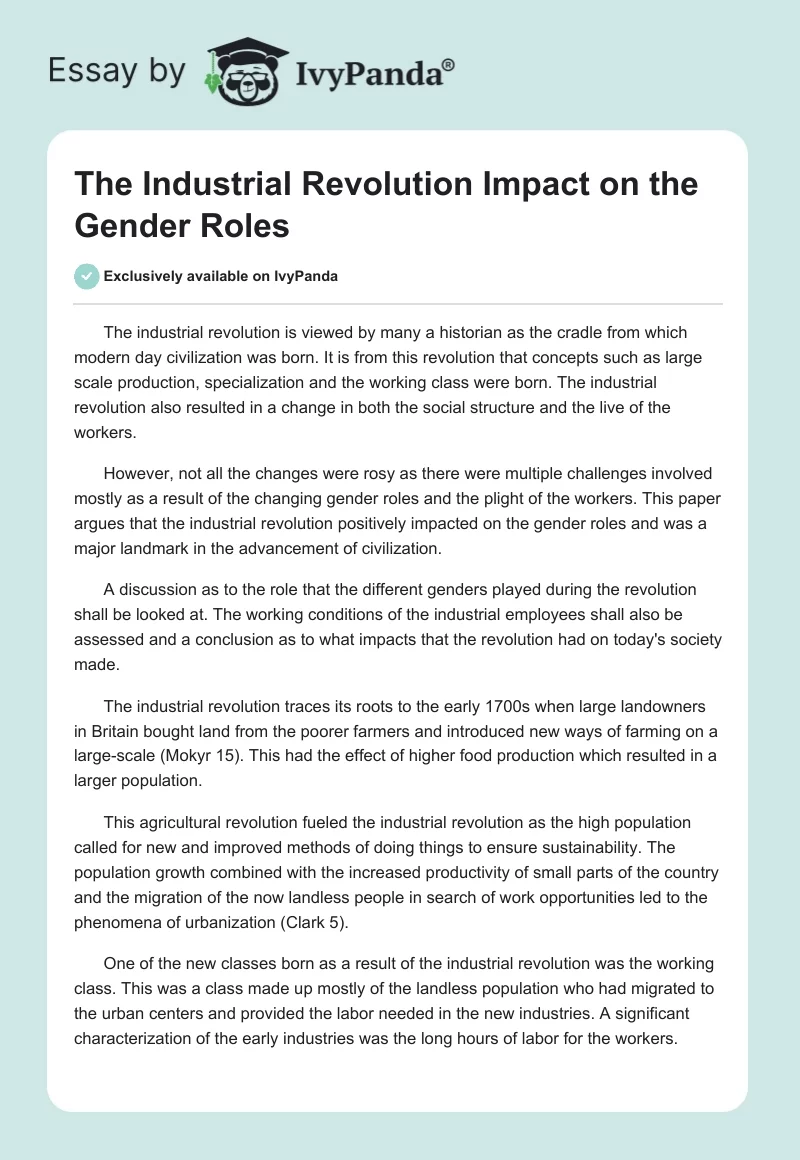 The Industrial Revolution Impact on the Gender Roles. Page 1