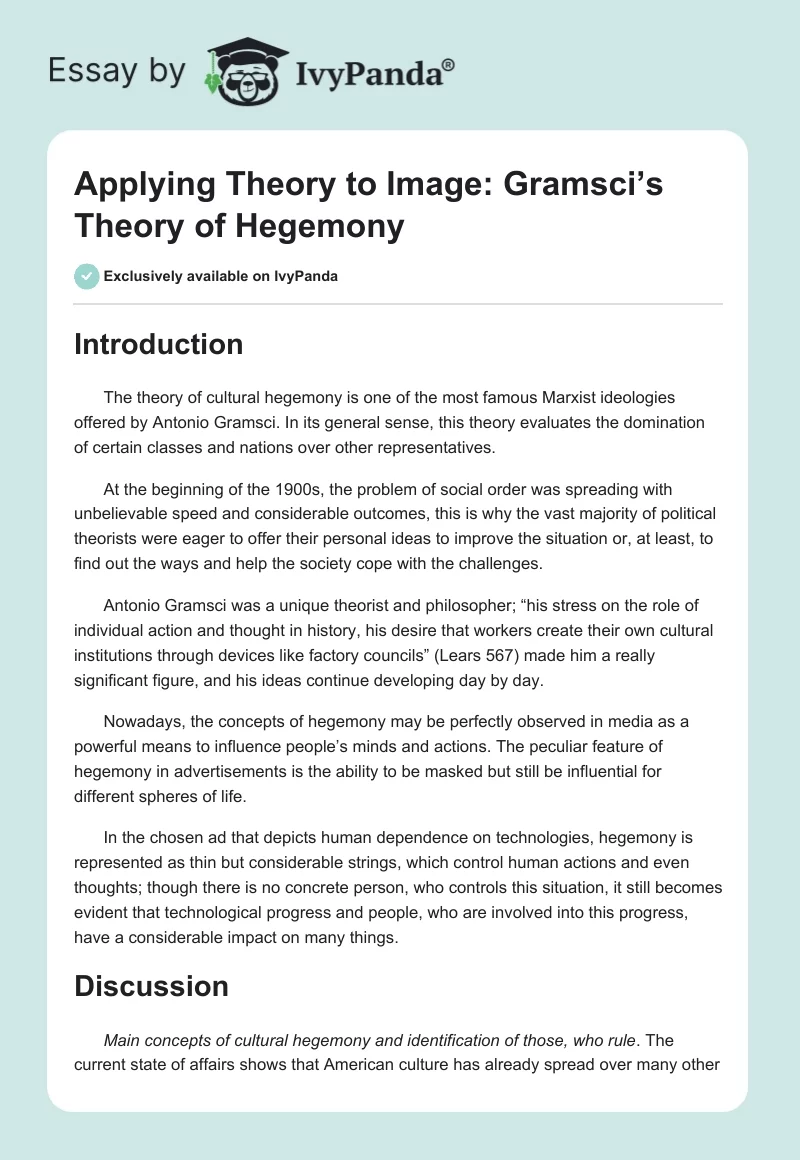 Applying Theory to Image: Gramsci’s Theory of Hegemony. Page 1