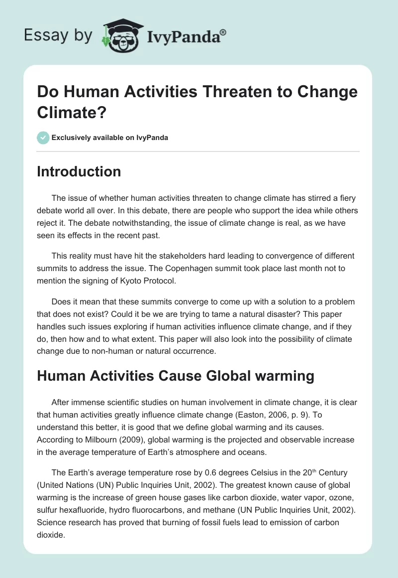 Do Human Activities Threaten to Change Climate?. Page 1