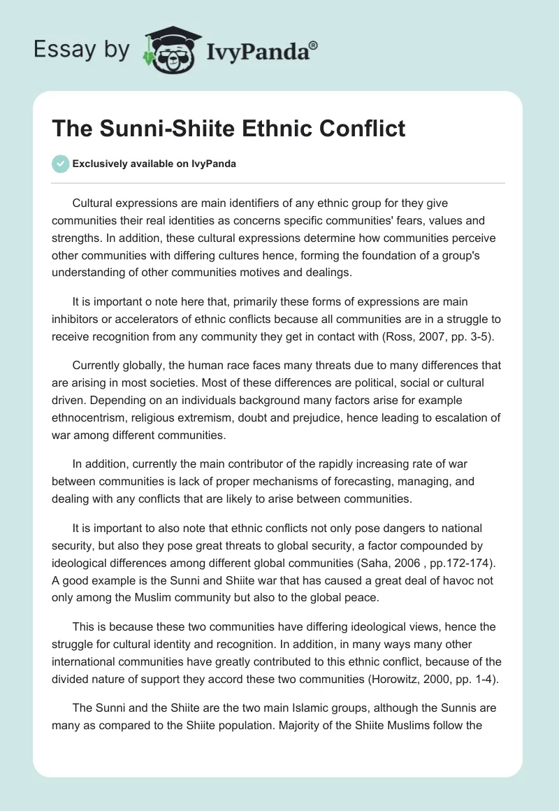 The Sunni-Shiite Ethnic Conflict. Page 1