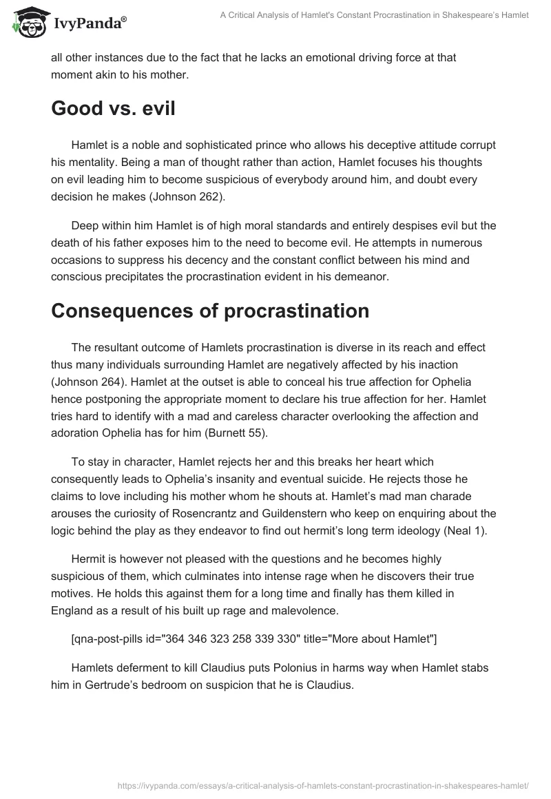 A Critical Analysis of Hamlet's Constant Procrastination in Shakespeare’s Hamlet. Page 3