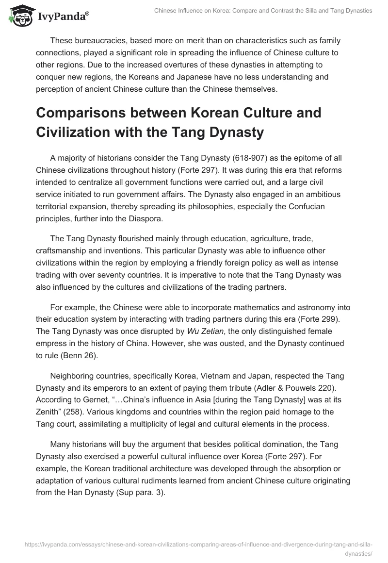 Chinese Influence on Korea: Compare and Contrast the Silla and Tang Dynasties. Page 2
