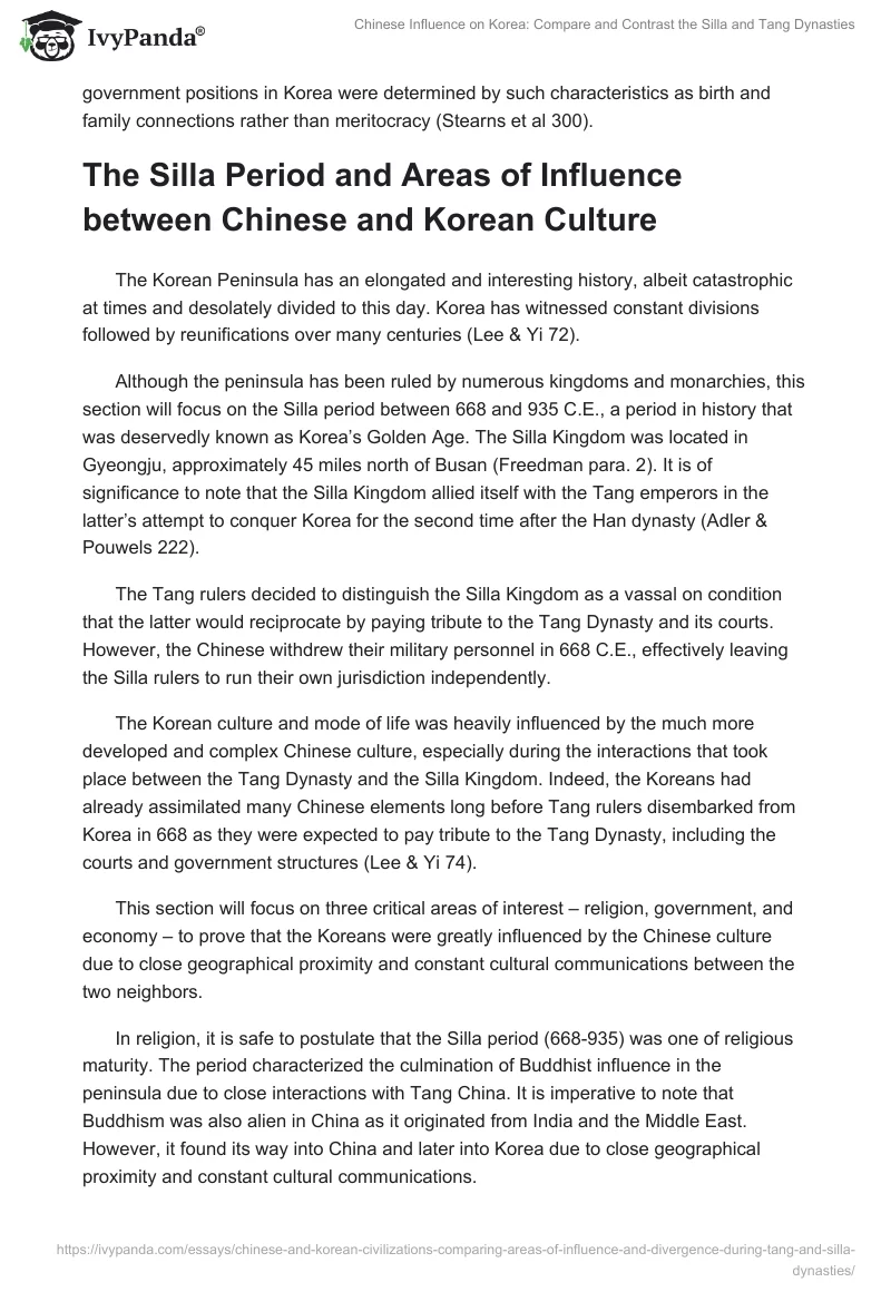 Chinese Influence on Korea: Compare and Contrast the Silla and Tang Dynasties. Page 5