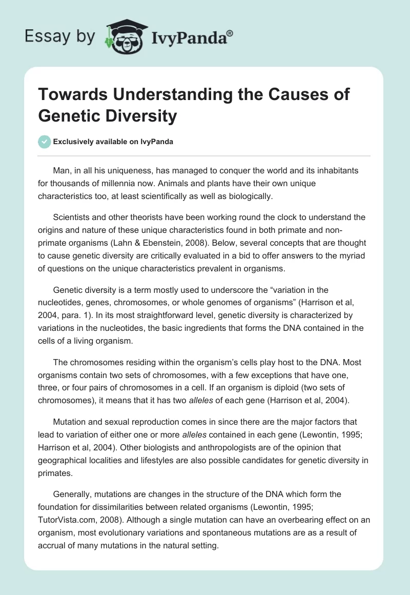 Towards Understanding the Causes of Genetic Diversity. Page 1