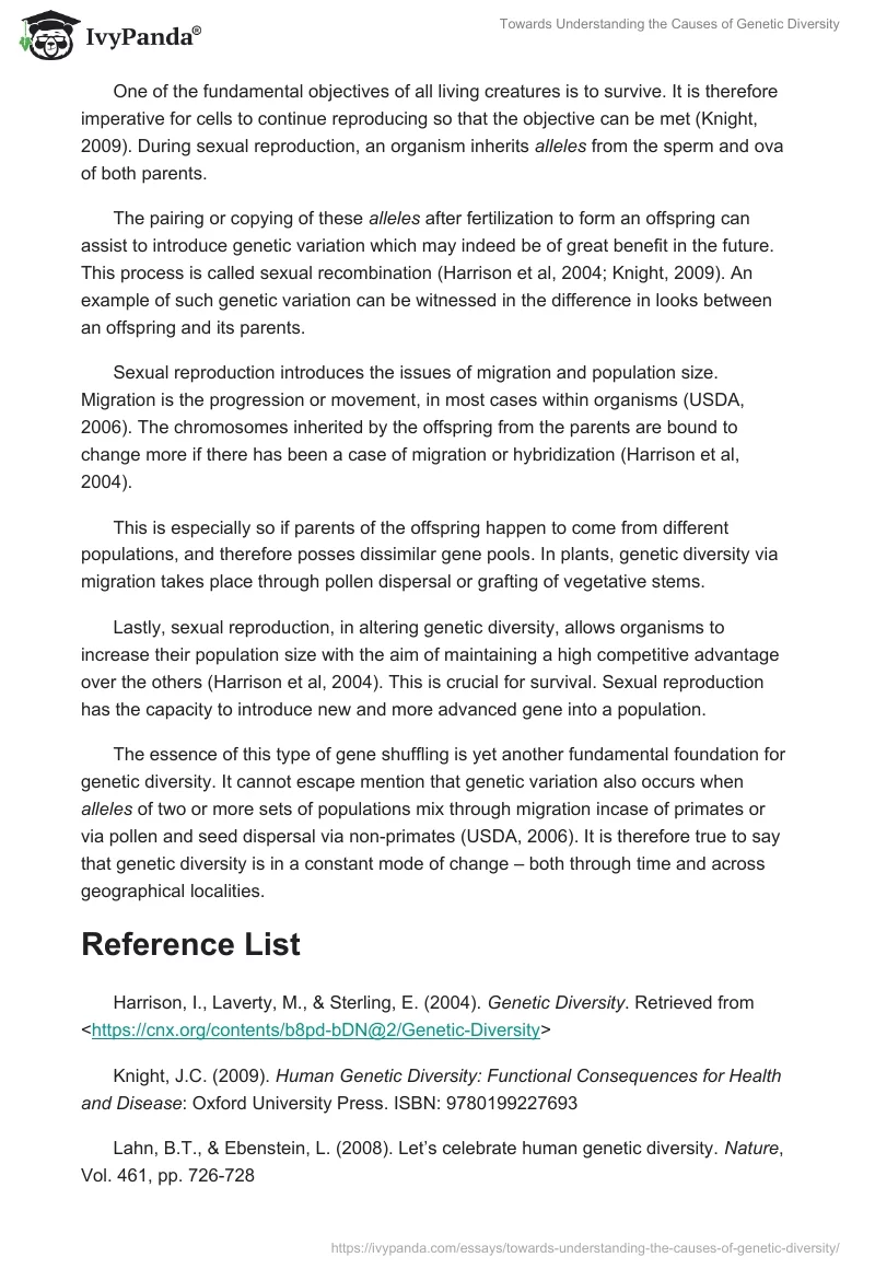 Towards Understanding the Causes of Genetic Diversity. Page 2