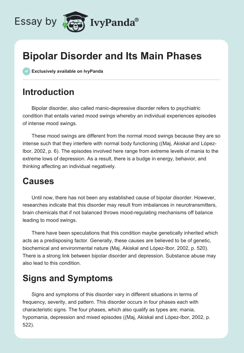 Bipolar Disorder and Its Main Phases. Page 1