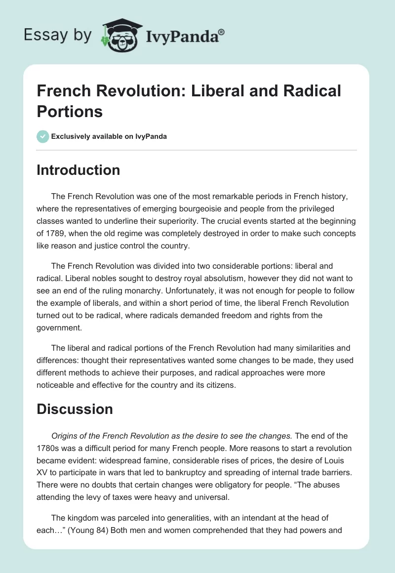 French Revolution: Liberal and Radical Portions. Page 1