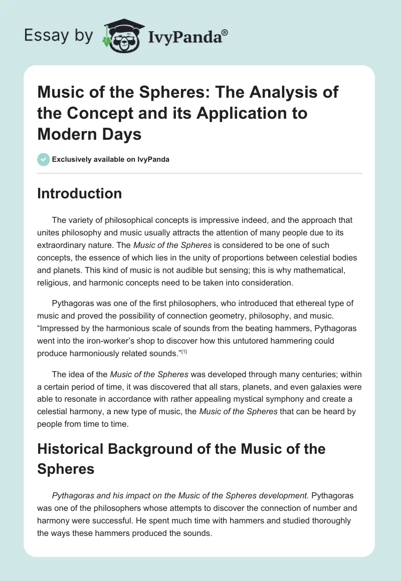Music of the Spheres: The Analysis of the Concept and Its Application to Modern Days. Page 1