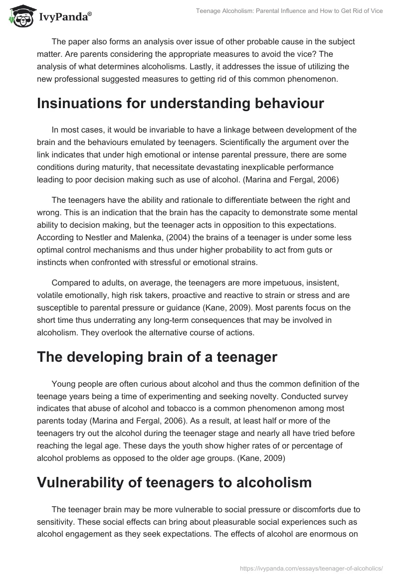 Teenage Alcoholism: Parental Influence and How to Get Rid of Vice. Page 2