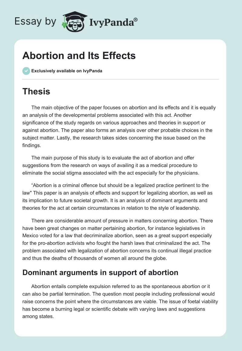 Abortion and Its Effects. Page 1