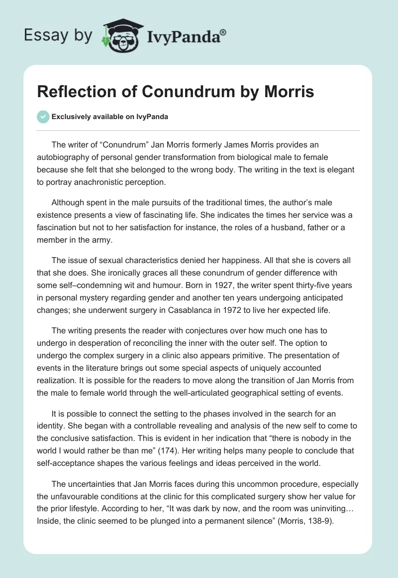 Reflection of "Conundrum" by Morris. Page 1