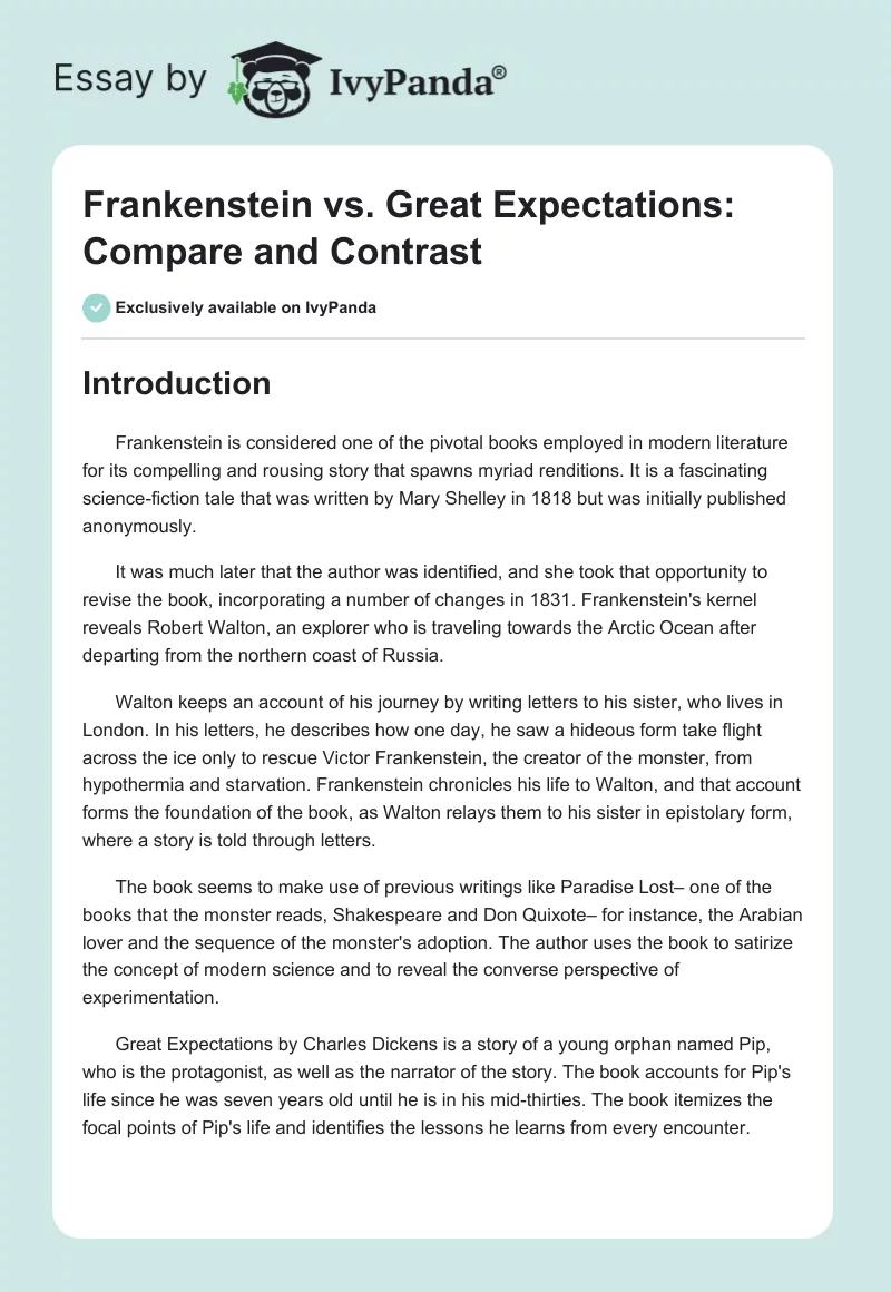 "Frankenstein" vs. "Great Expectations": Compare and Contrast. Page 1