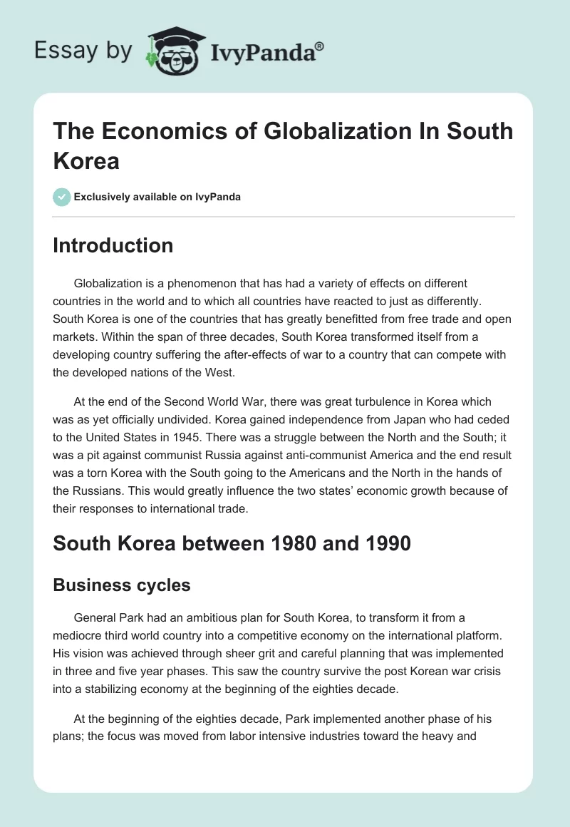The Economics of Globalization In South Korea. Page 1