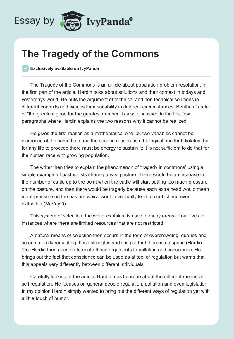 The Tragedy of the Commons. Page 1