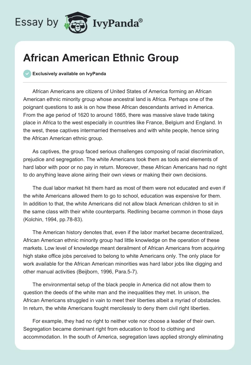 African American Ethnic Group. Page 1