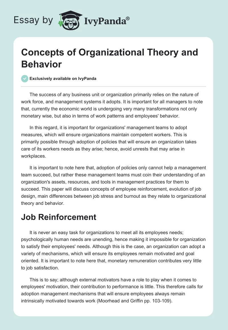 Concepts of Organizational Theory and Behavior. Page 1