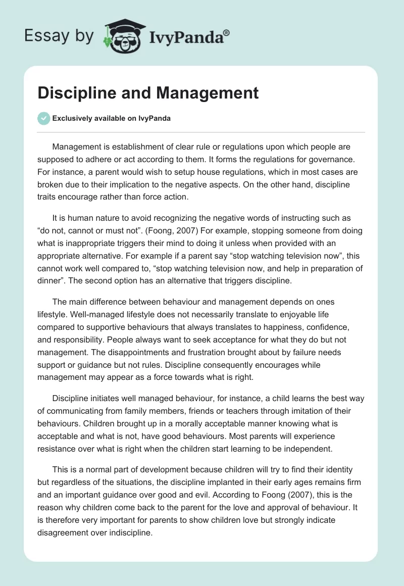 Discipline and Management. Page 1