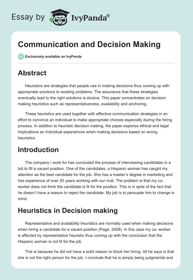 Communication and Decision Making. Page 1