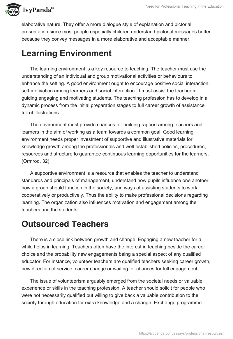 Need for Professional Teaching in the Education. Page 2