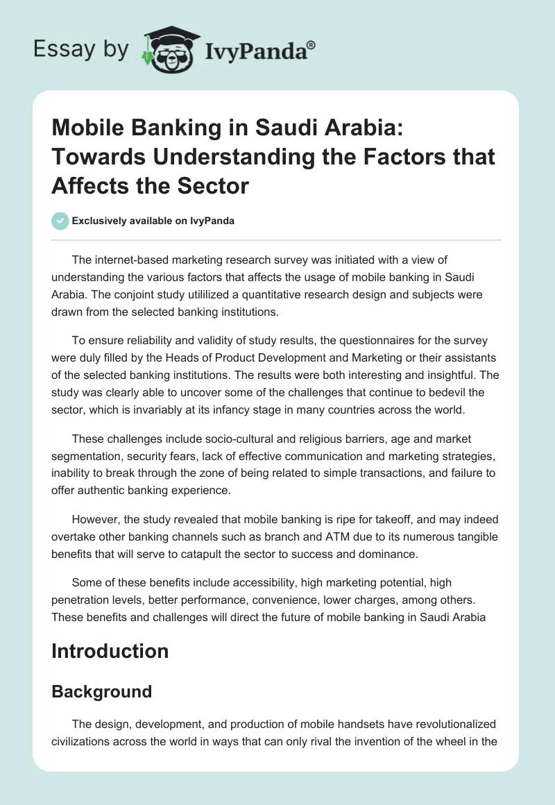 Mobile Banking in Saudi Arabia: Towards Understanding the Factors that Affects the Sector. Page 1