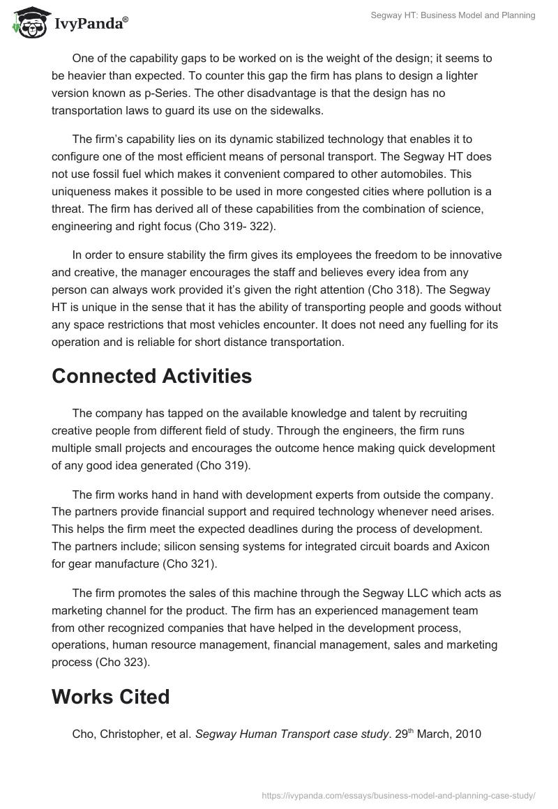 Segway HT: Business Model and Planning. Page 2
