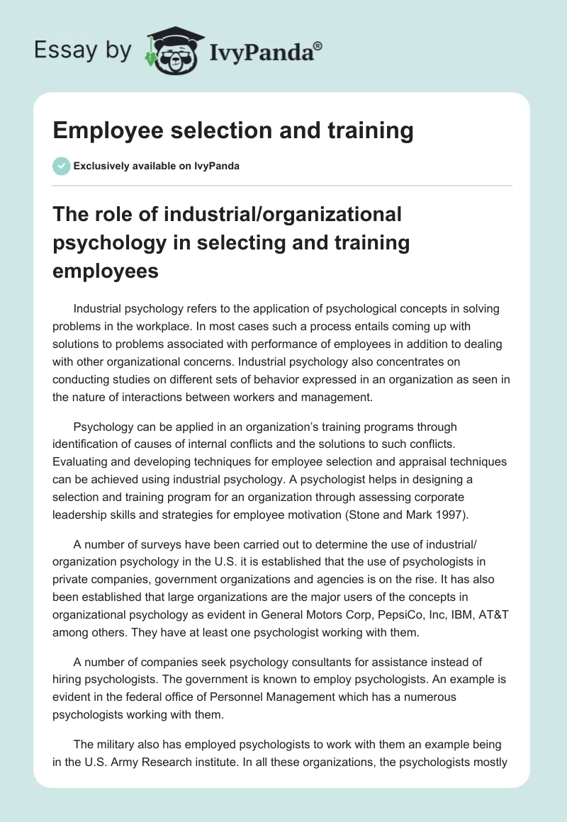 Employee selection and training. Page 1