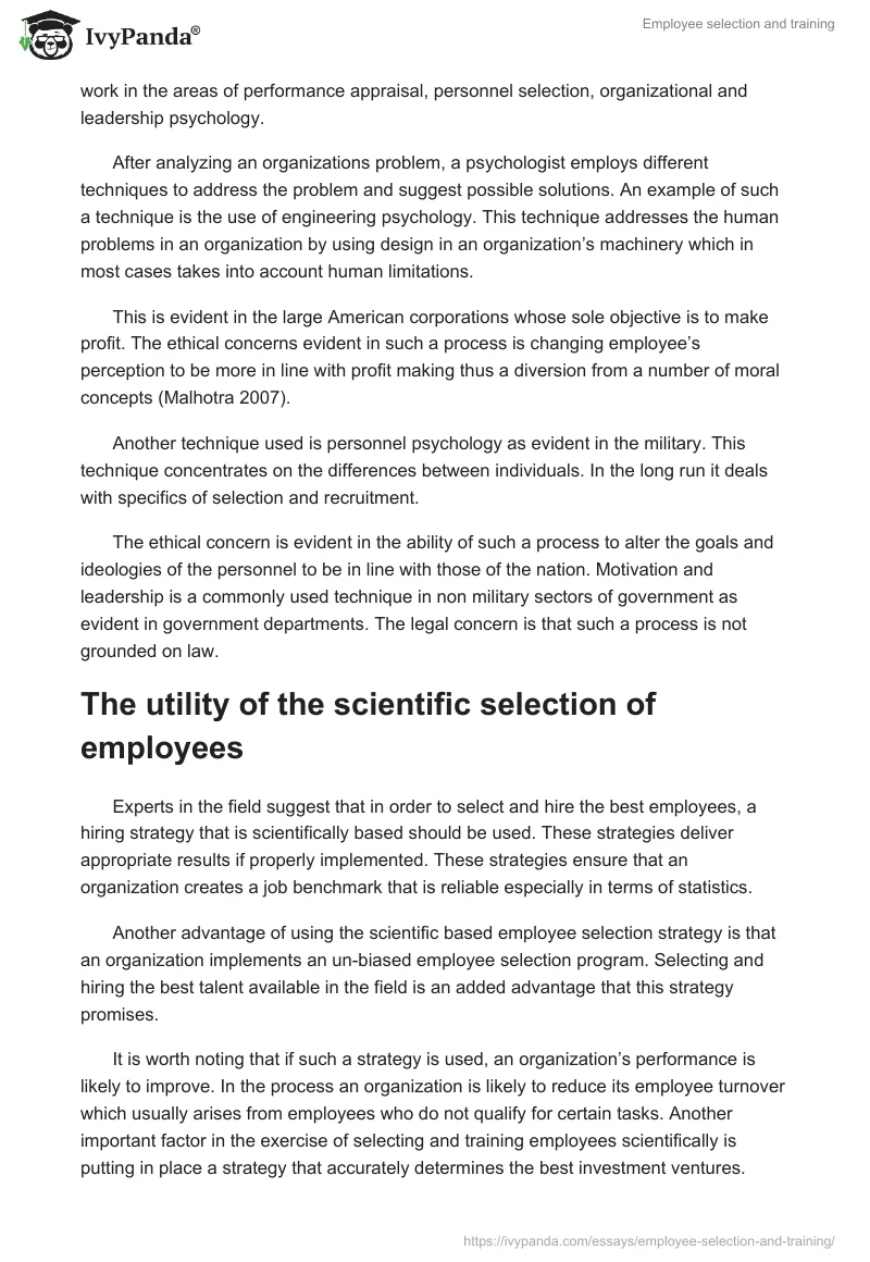 Employee selection and training. Page 2
