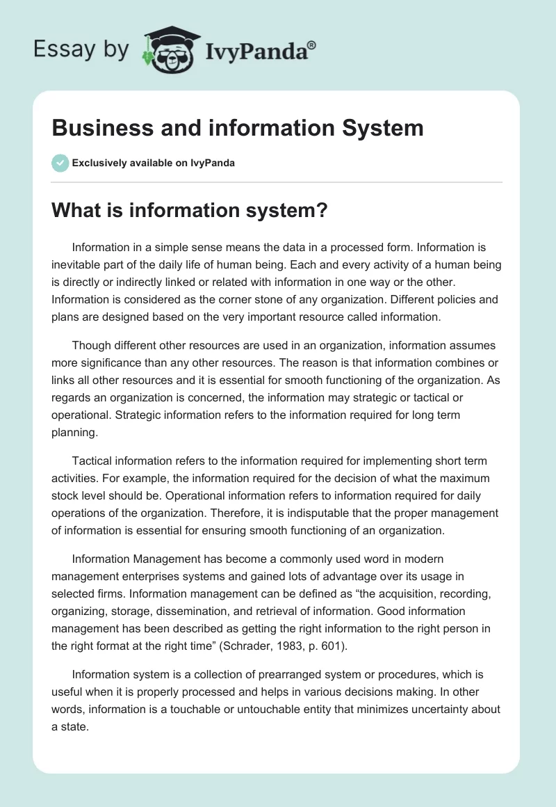 Business and information System. Page 1