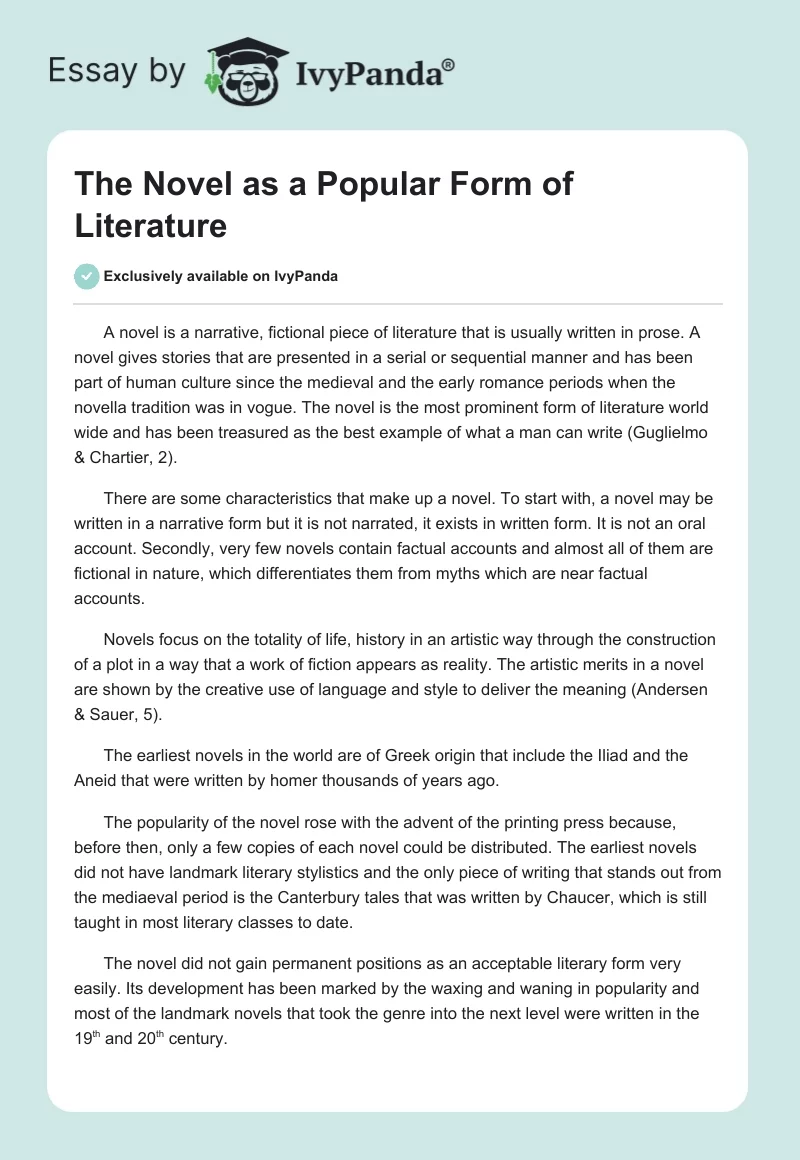 The Novel as a Popular Form of Literature. Page 1