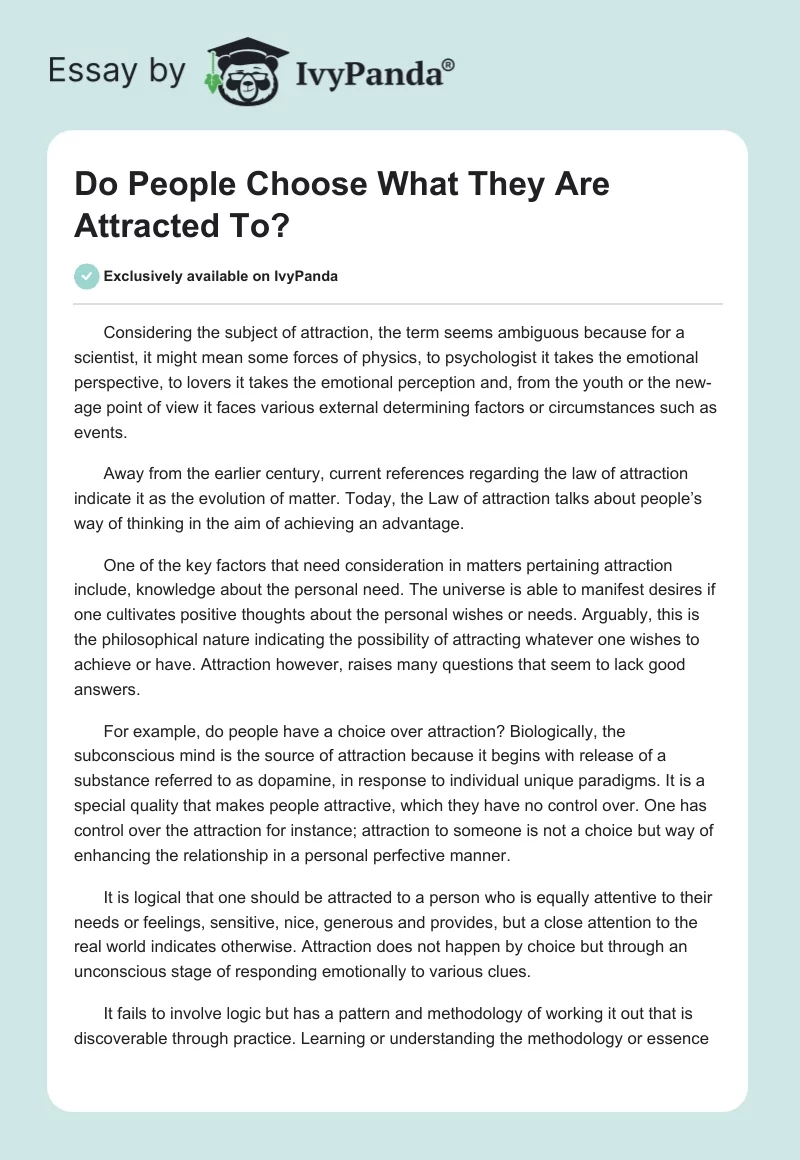 Do People Choose What They Are Attracted To?. Page 1