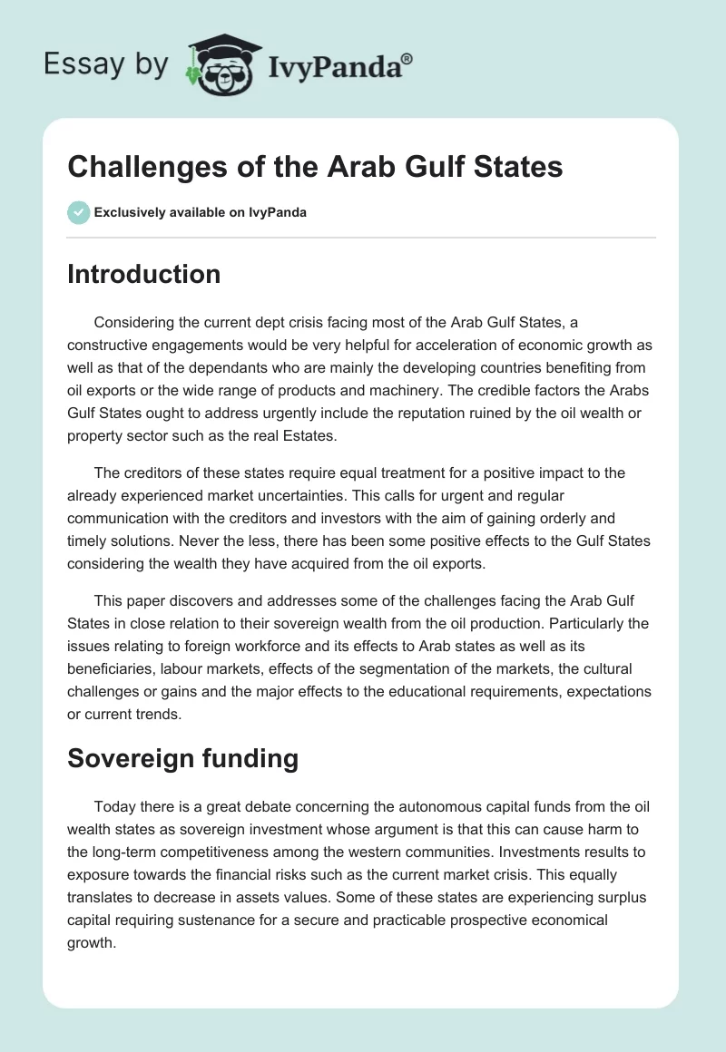 Challenges of the Arab Gulf States. Page 1