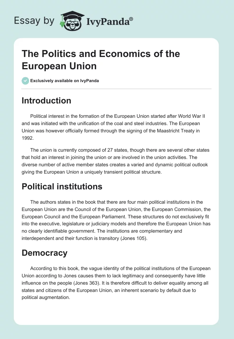 The Politics and Economics of the European Union. Page 1