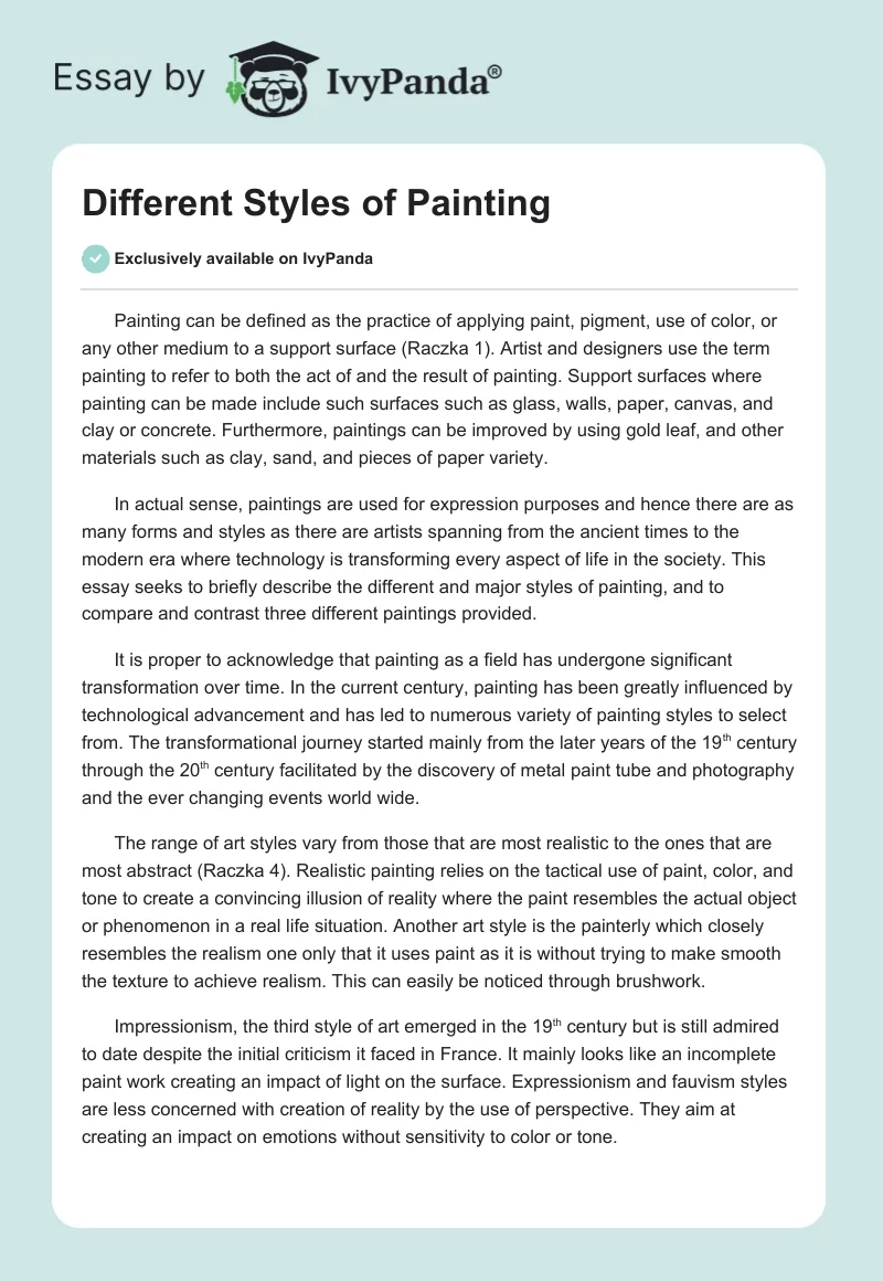 Different Styles of Painting. Page 1