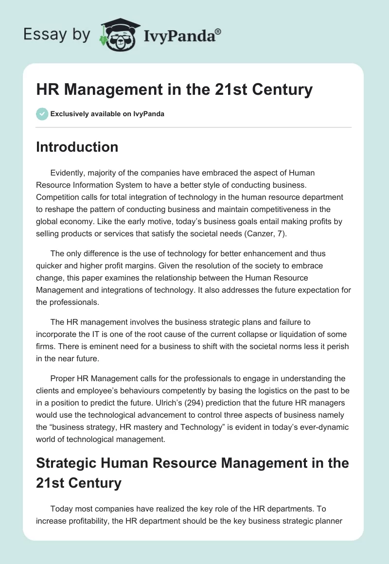 HR Management in the 21st Century. Page 1