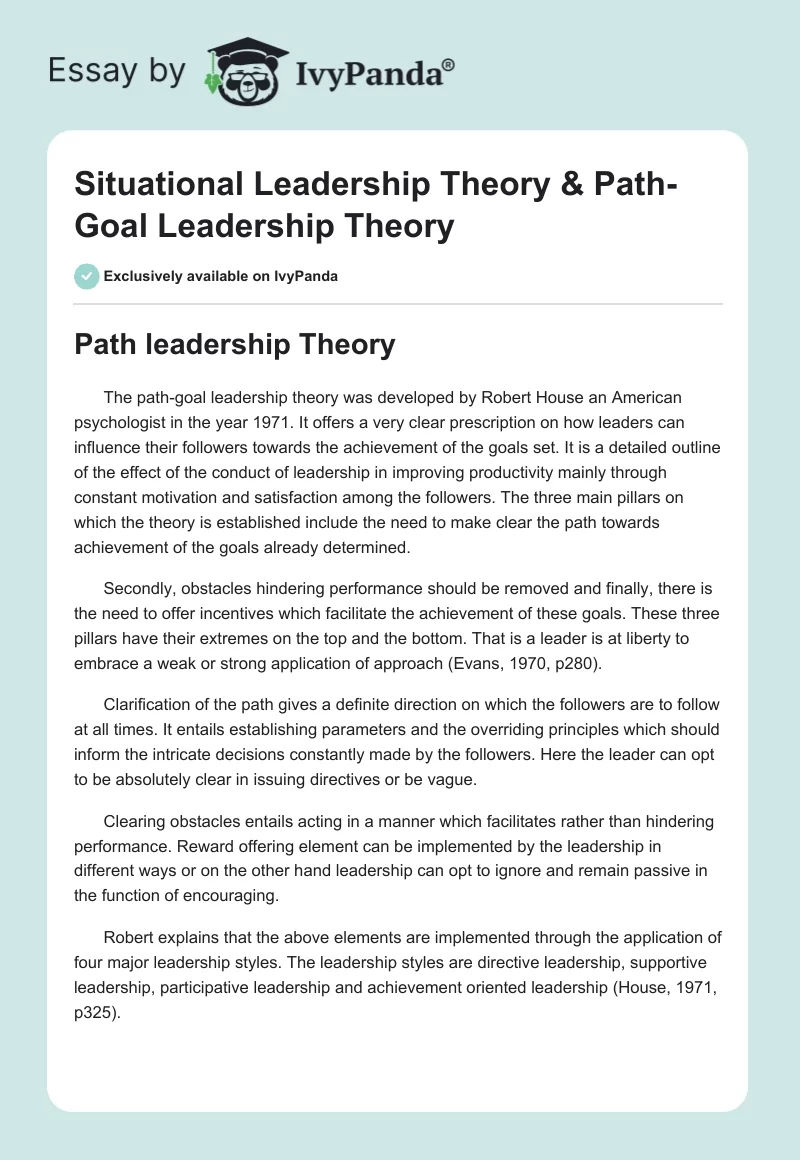 Situational Leadership Theory & Path-Goal Leadership Theory. Page 1
