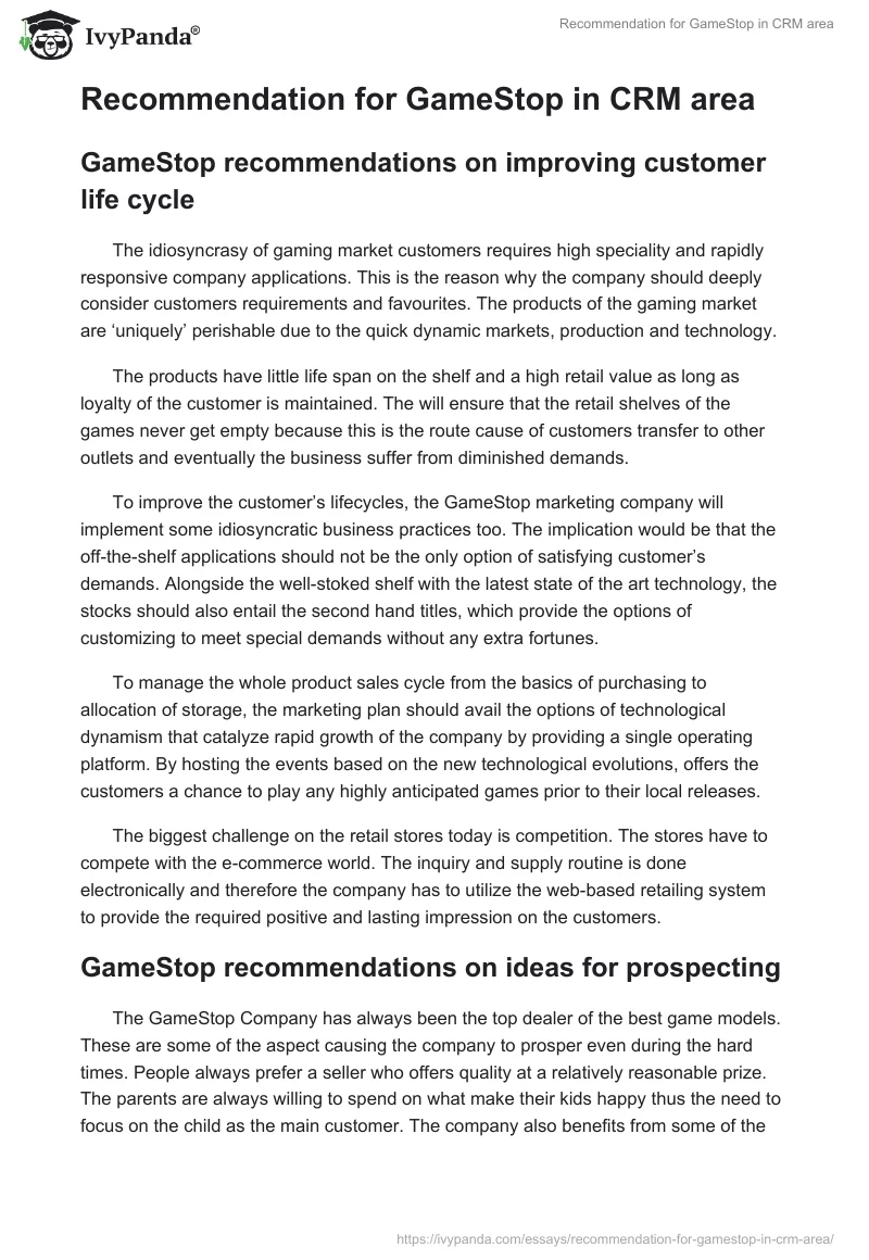 Recommendation for GameStop in CRM area. Page 3