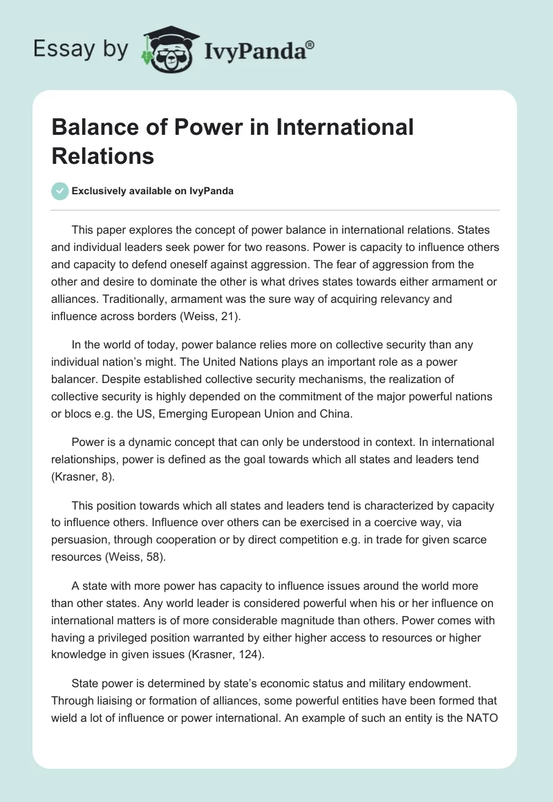 Balance of Power in International Relations. Page 1