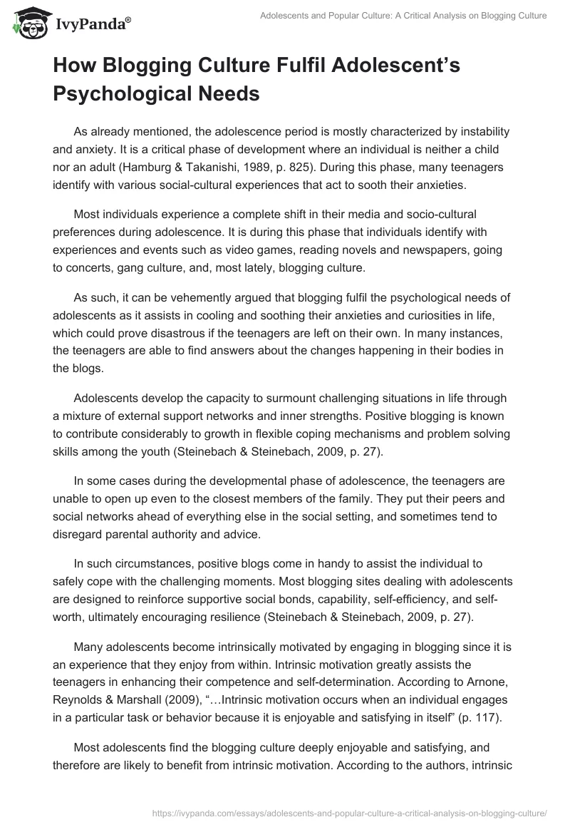 Adolescents and Popular Culture: A Critical Analysis on Blogging Culture. Page 4