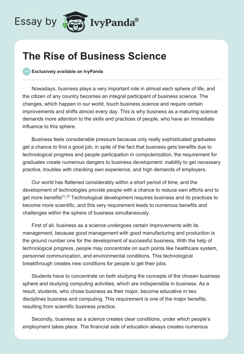 The Rise of Business Science. Page 1