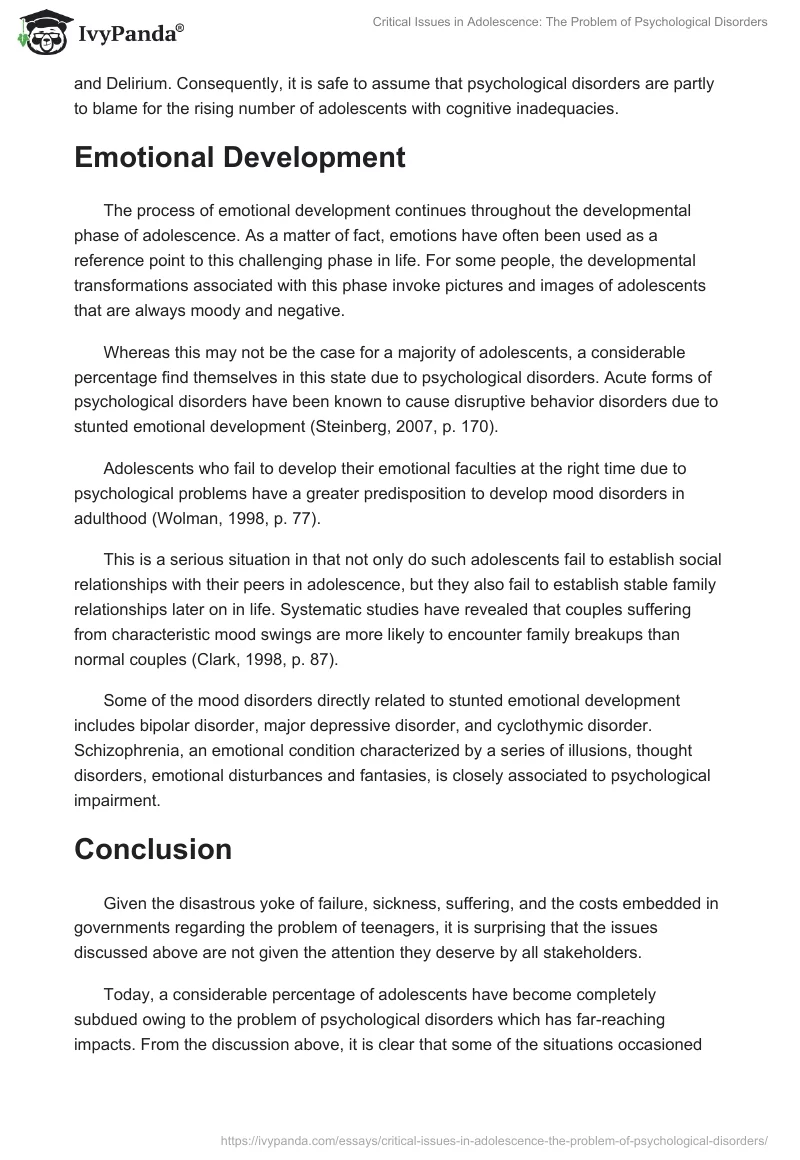 Critical Issues in Adolescence: The Problem of Psychological Disorders. Page 4