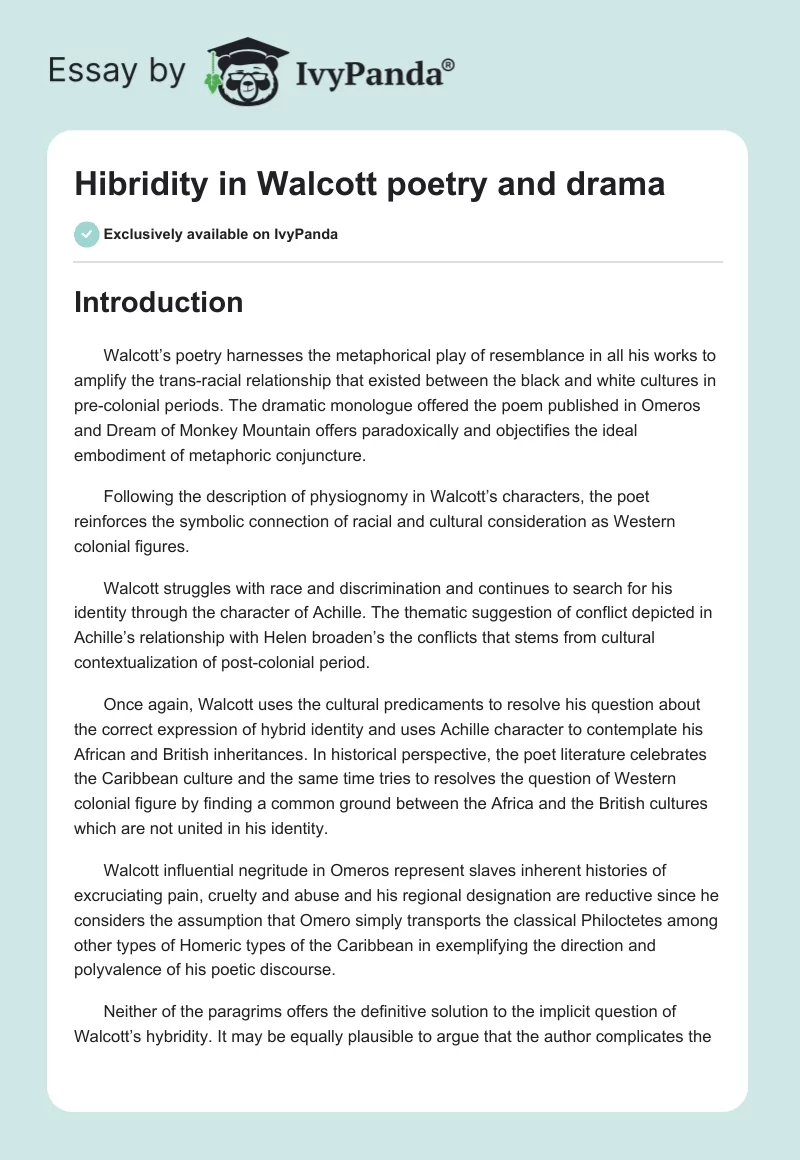 Hibridity in Walcott poetry and drama. Page 1