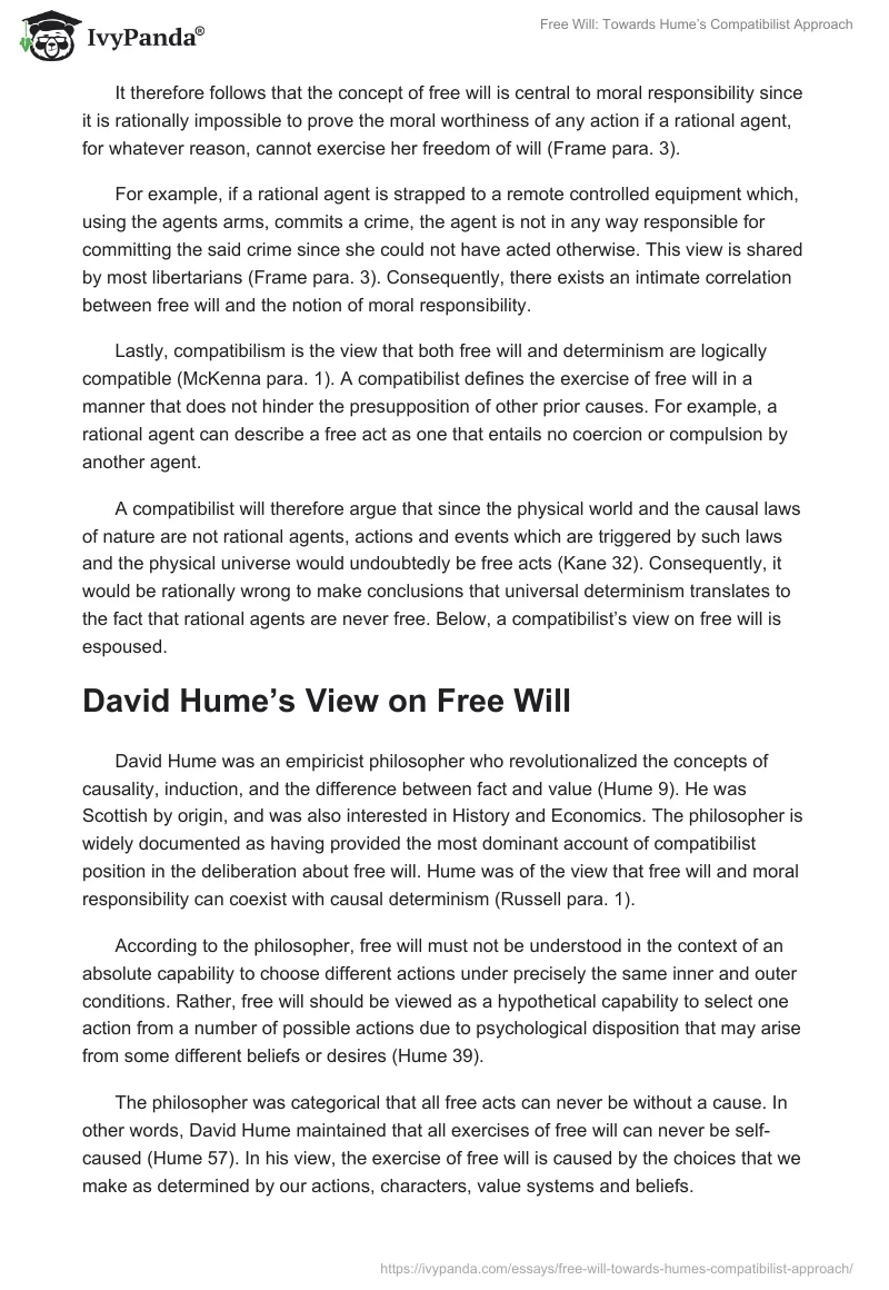 Free Will: Towards Hume’s Compatibilist Approach. Page 3