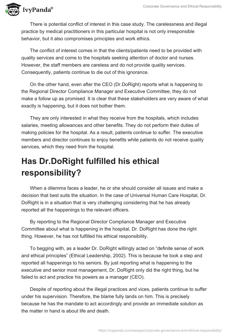 Corporate Governance and Ethical Responsibility. Page 2