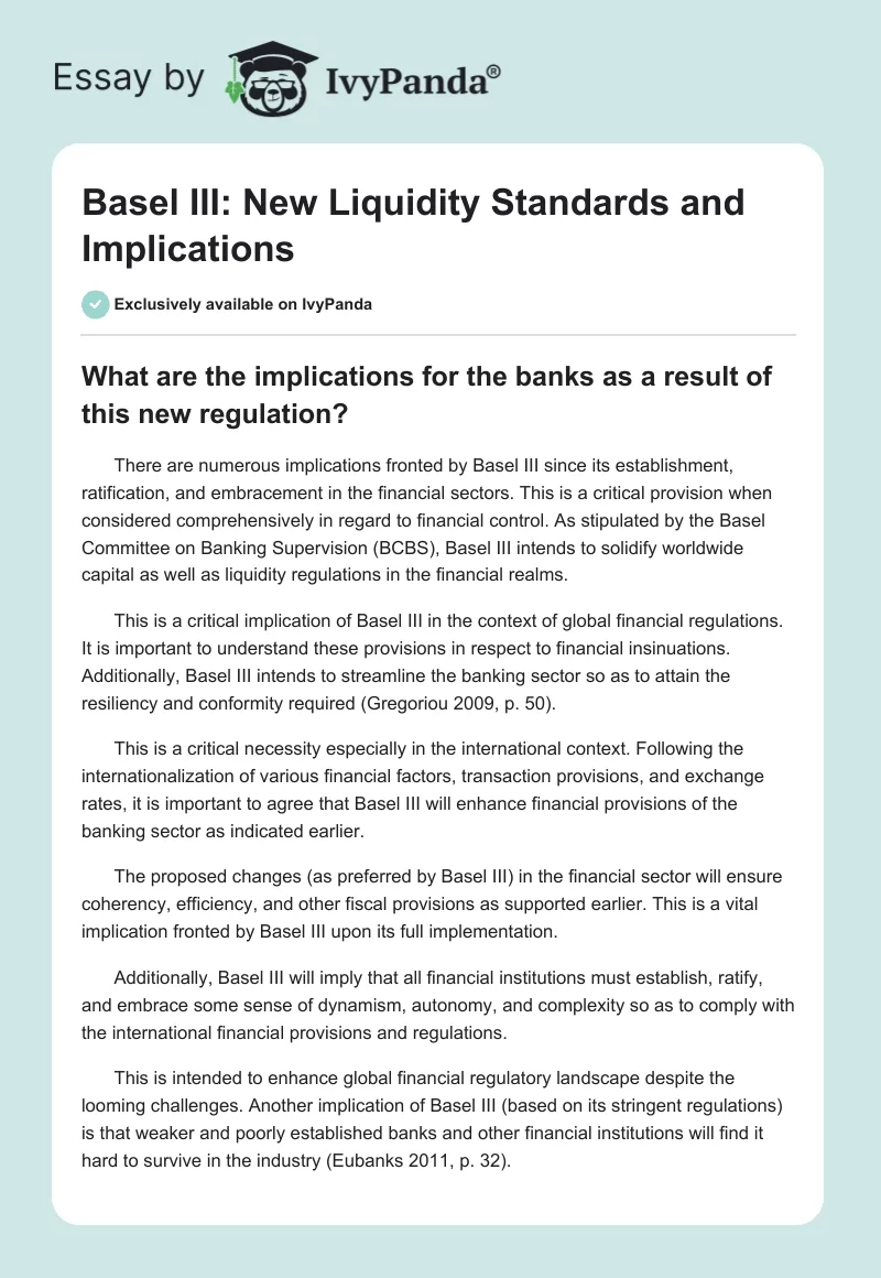 Basel III: New Liquidity Standards and Implications. Page 1
