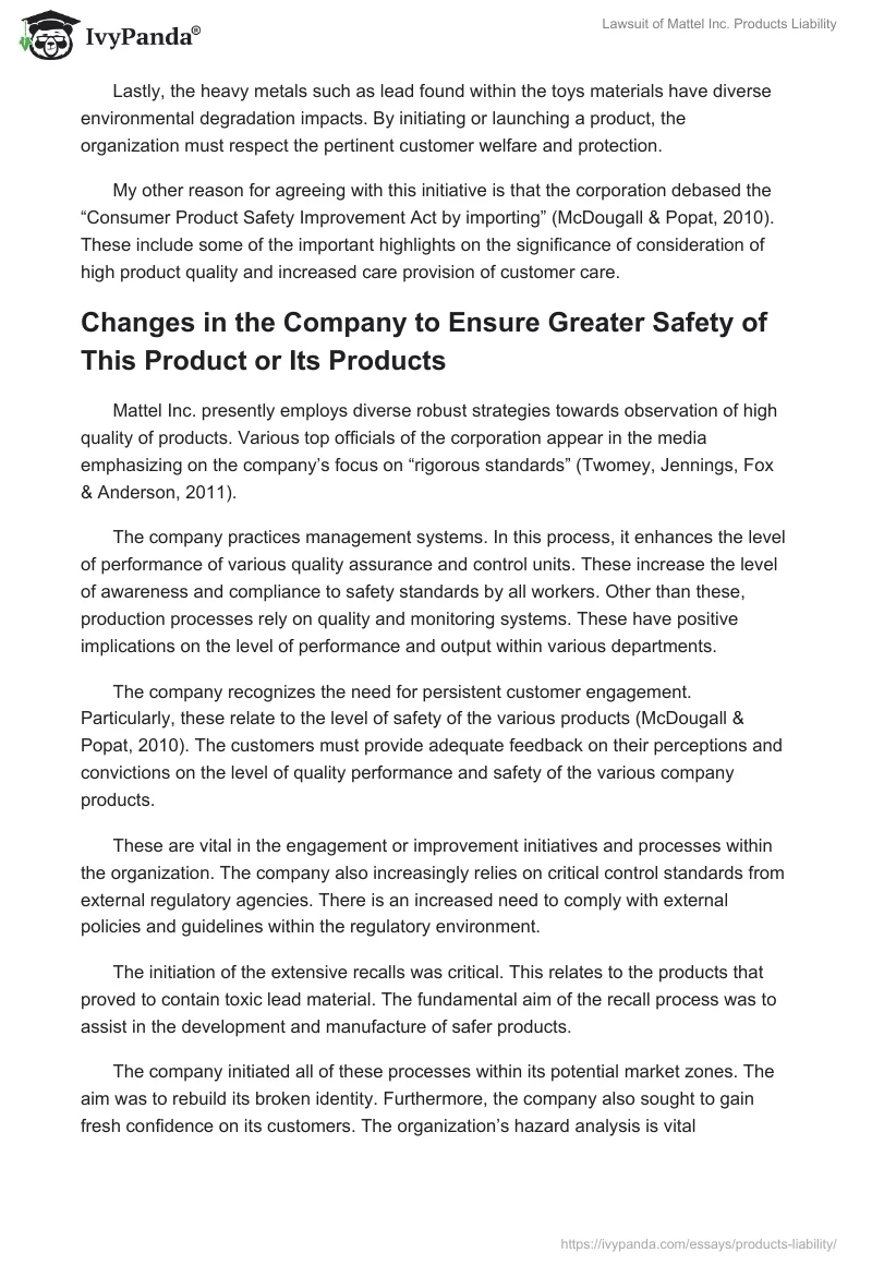 Lawsuit of Mattel Inc. Products Liability. Page 3