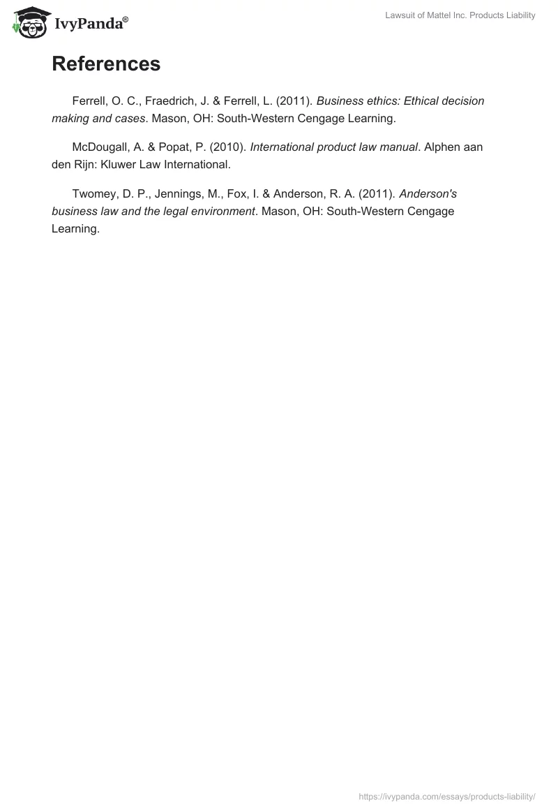 Lawsuit of Mattel Inc. Products Liability. Page 5
