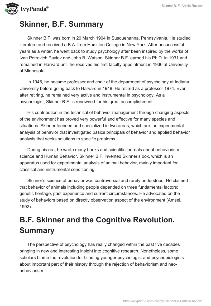 Skinner B. F. Article Review. Page 2