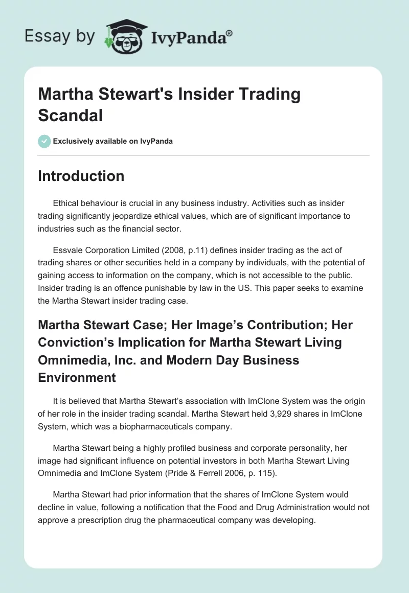 Martha Stewart's Insider Trading Scandal. Page 1