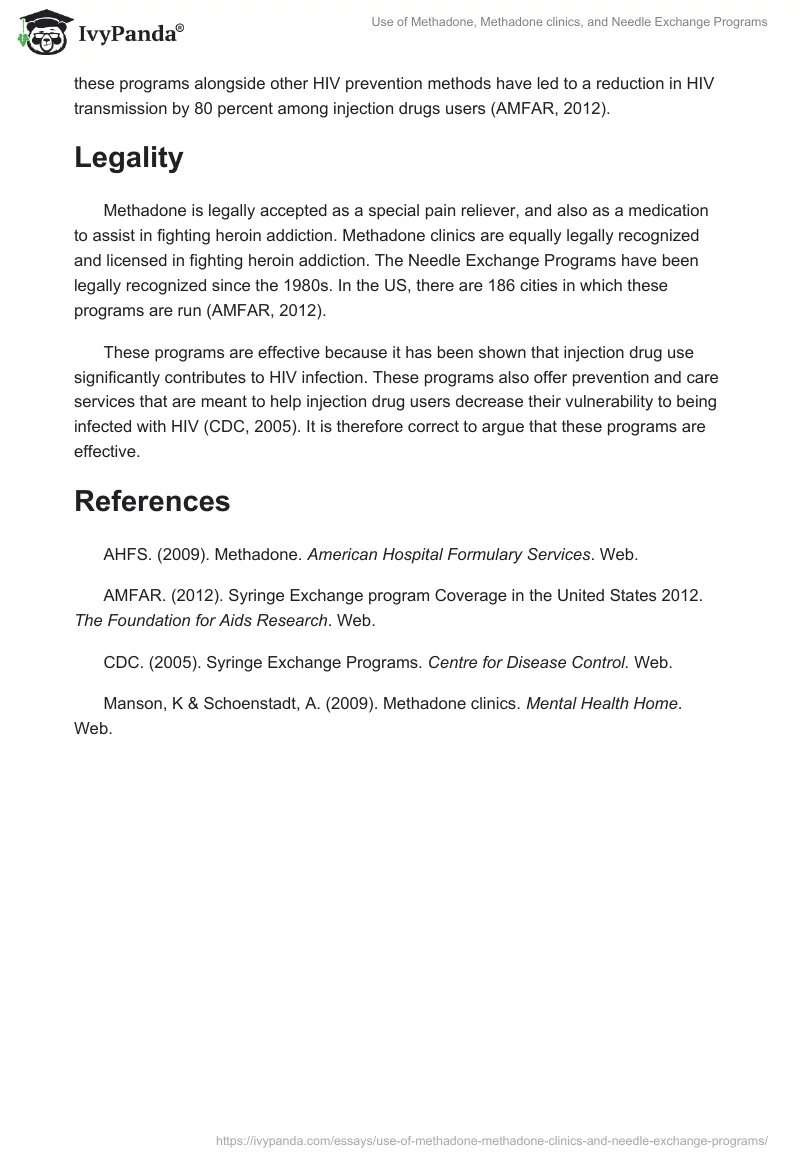 Use of Methadone, Methadone clinics, and Needle Exchange Programs. Page 2